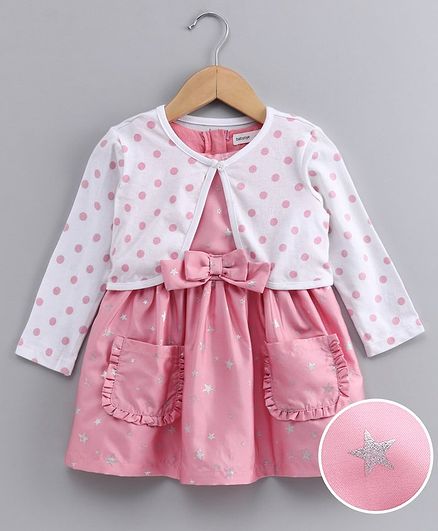 Babyoye Frock with Full Sleeves Shrug - Pink