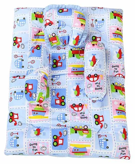 Mee Mee Cushioned Baby Mattress Set Vehicle Print - Blue