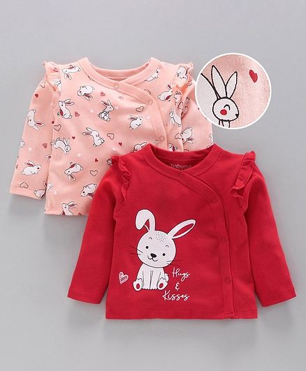 Babyoye Full Sleeves Jhabla Bunny Print Set of 2 - Pink Red