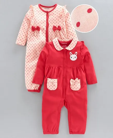 Babyoye Full Sleeves Sleep Suit - Red Pink
