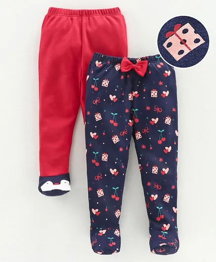 Babyoye Full Length Bootie Leggings Cherry Print Pack of 2 - Red Blue