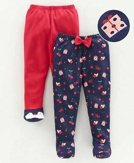 Babyoye Full Length Bootie Leggings Cherry Print Pack of 2 - Red Blue