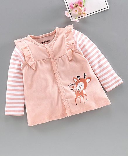 Babyoye Full Sleeves Jhabla Dear Print - Pink