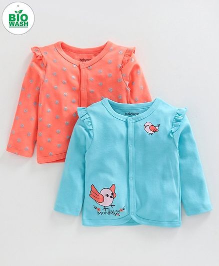 Babyoye Full Sleeves Jhabla Bird Print Set of 2 - Blue Peach