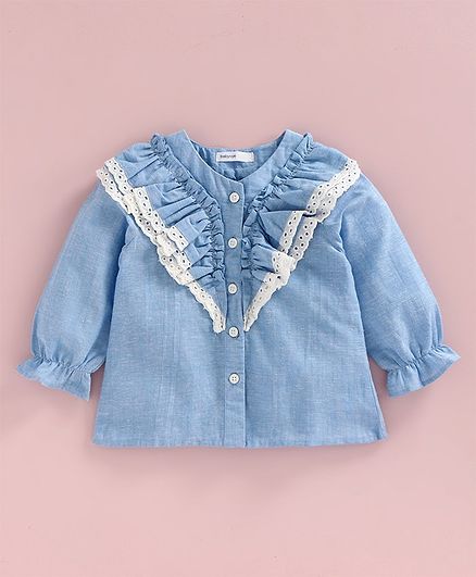 Babyoye Full Sleeves Top with Lace - Blue