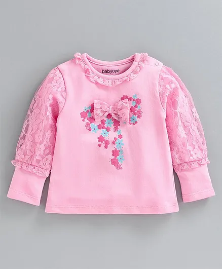Babyoye Full Sleeves Winter Tee Floral Print - Pink