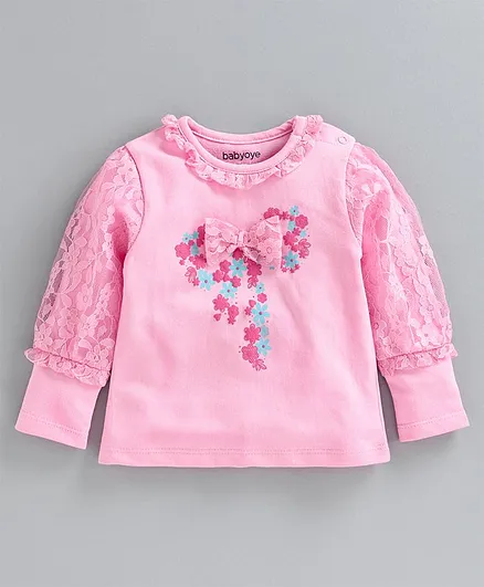 Babyoye Full Sleeves Winter Tee Floral Print - Pink