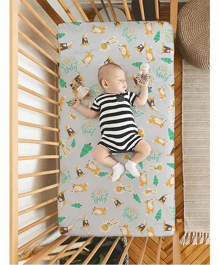 Rabitat Organic Cotton Fitted Crib Sheet Oh Baby - Off White