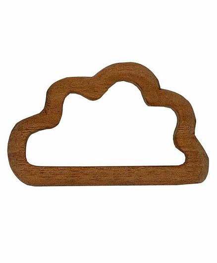 Wufiy Wooden Cloud Shape Neem Teether Glazed With Virgin Coconut Oil & Cotton Bag - Brown