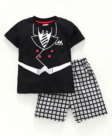 Babyhug Half Sleeves Mock Jacket T-Shirt and Shorts Set - Black