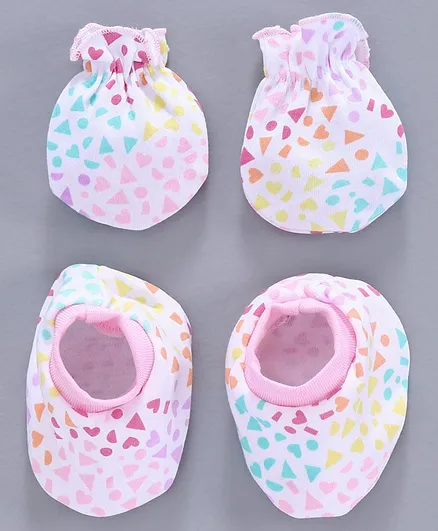 Babyhug Cotton Mitten Booties Set - Pink