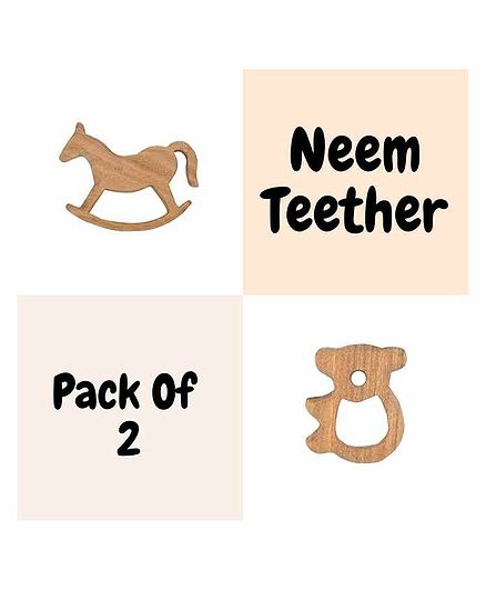 Wufiy Horse & Bear Shape Neem Teether Pack of 2 - Brown