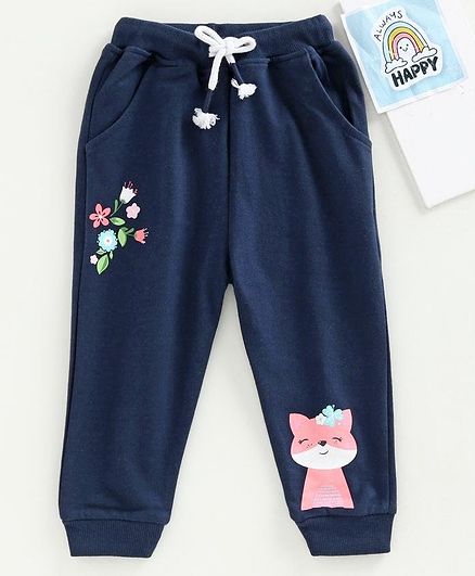 Babyhug Full Length Lounge Pant Floral Print - Navy Blue