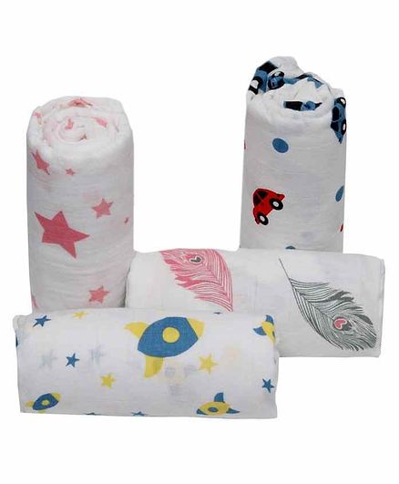 Chotto 100% Cotton Muslin Baby Swaddle Wrappers Pack of 4 - White