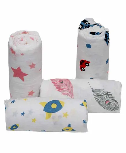 Chotto 100% Cotton Muslin Baby Swaddle Wrappers Pack of 4 - White