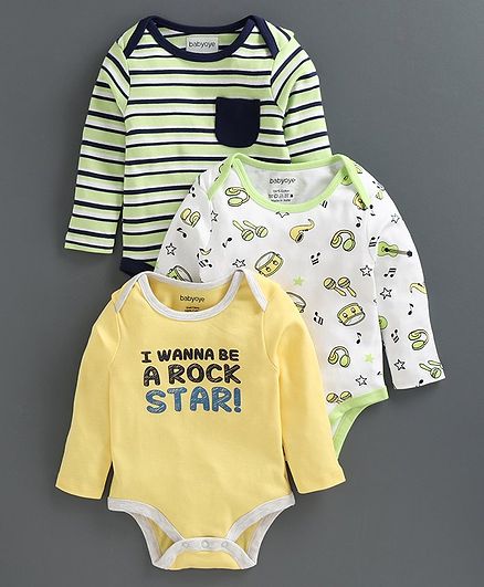 Babyoye Full Sleeves Onesie Multi Print Pack of 3 - Multicolor