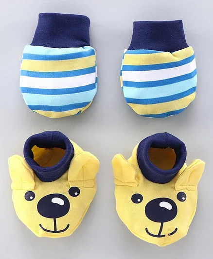 Babyoye Mittens and Booties Set - Blue Yellow