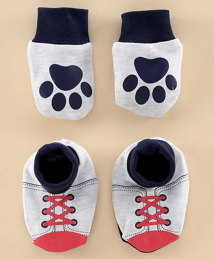 Babyoye Mittens & Booties Set Paw Print - Grey