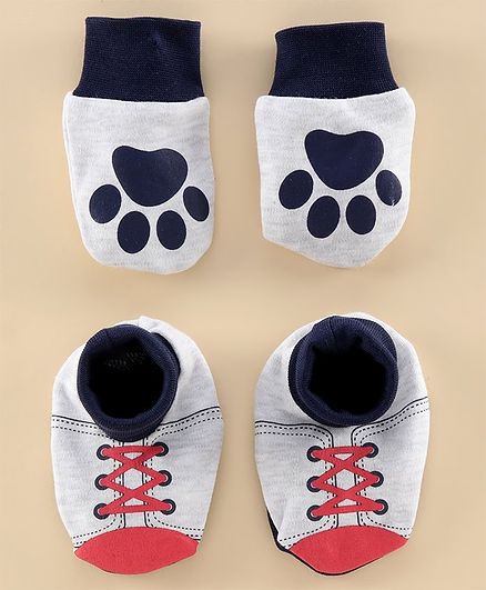 Babyoye Mittens & Booties Set Paw Print - Grey