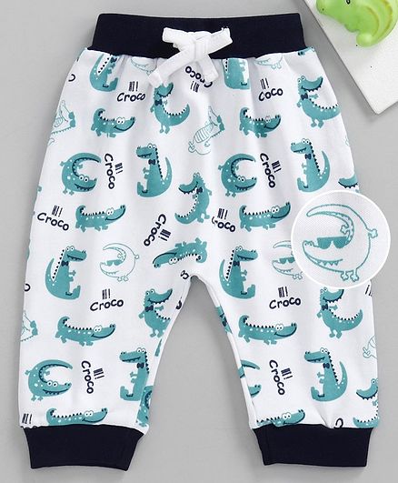 Babyhug Full Length Diaper Leggings Crocodile Print - White