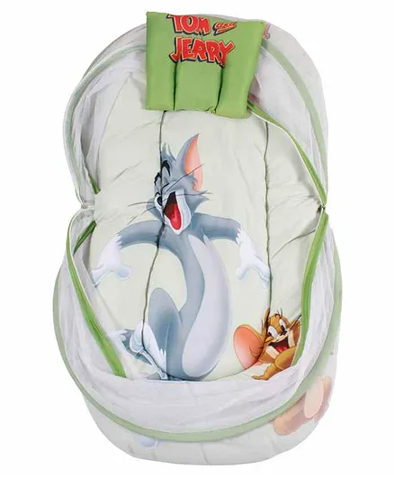 Tom and Jerry Cushioned Mattress with Mosquito Net - Green