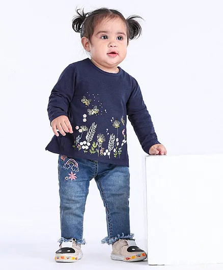 Babyoye Full Sleeves Tee Bee Embroidered - Blue