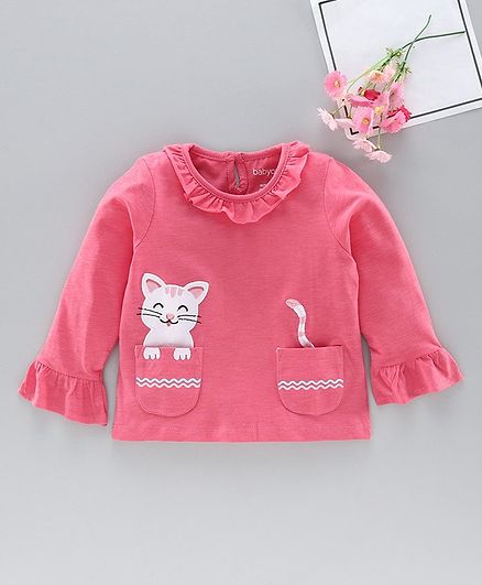 Babyoye Full Sleeves Tee Kitty Embroidered - Pink