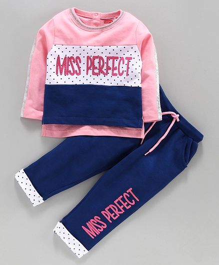 Babyhug Full Sleeves Top and Lounge Pant Set Polka Dot Print - Pink