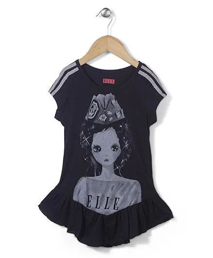 Elle Fashion Princess Print Dress - Black