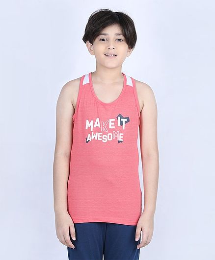 Alcis Sleeveless Make It Awesome Printed Tank Tee - Coral