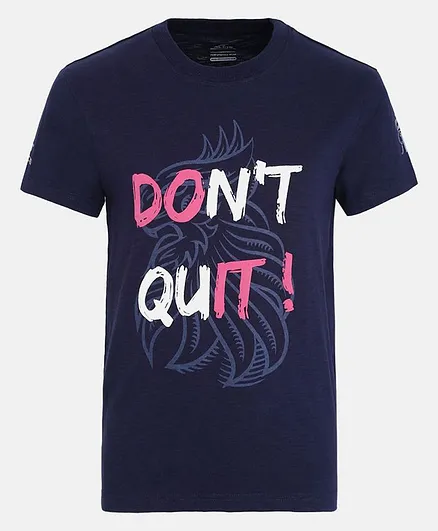 Alcis Half Sleeves Don't Quit Printed Tee - Navy Blue