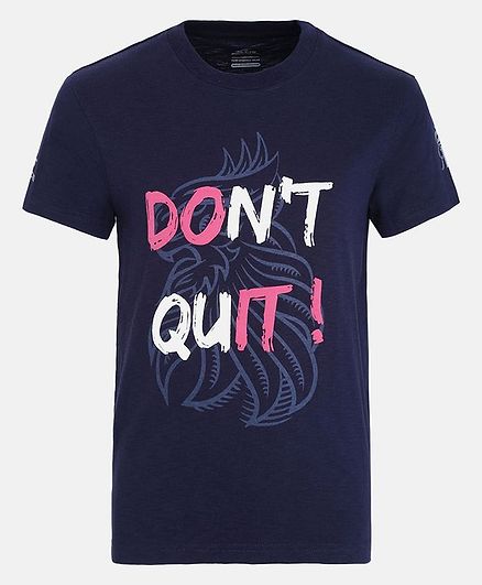 Alcis Half Sleeves Don't Quit Printed Tee - Navy Blue