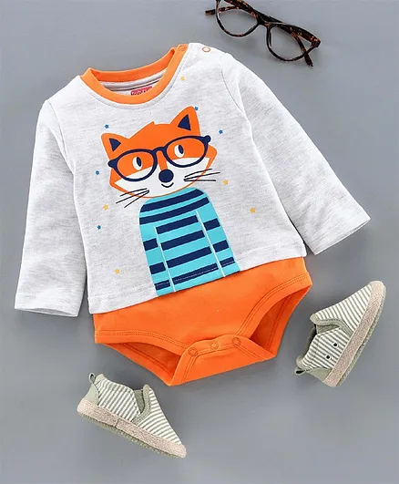 Babyhug Full Sleeves 100% Cotton Onesie - Grey