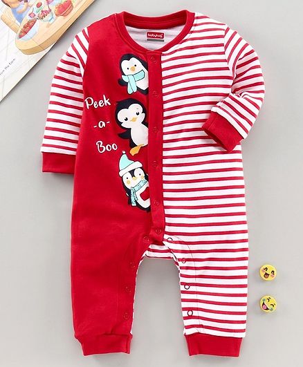 Babyhug Full Sleeves 100% Cotton Romper - Red