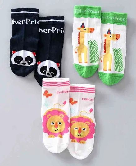 Bonjour Ankle Length Socks Animal Design Set of 3 - White Green Black