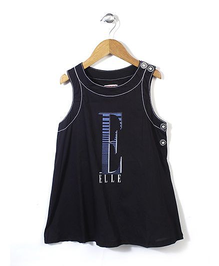 Elle Fashion Printed Sleeveless Dress- Black
