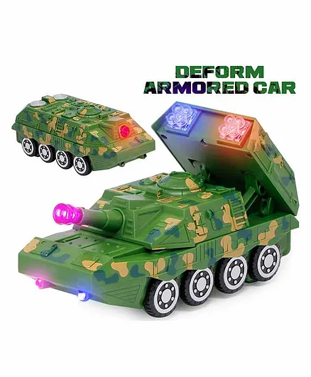 Fiddlerz Automatic Deformation Bump & Go Function Army Tank with Light & Music - (Color May Vary)