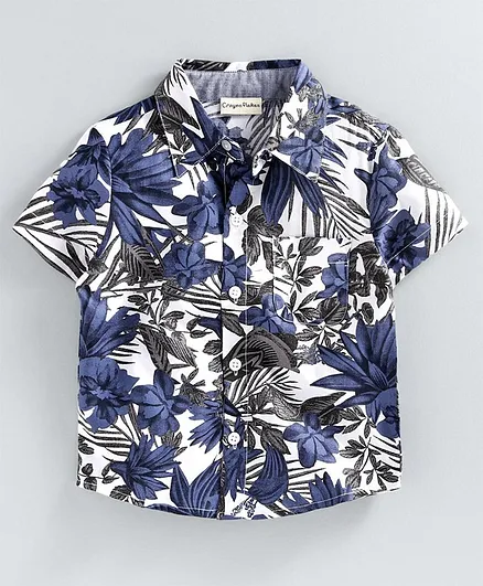 CrayonFlakes Half Sleeves Tropical Print Shirt - Blue