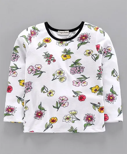 CrayonFlakes Full Sleeves All Over Flowers Printed Top - White