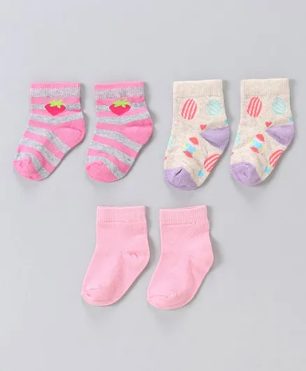 Mustang Ankle Length Socks Multidesign Pack of 3 - Green Pink Grey