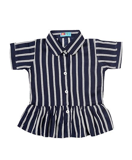 Kid Studio Half Sleeves Striped Peplum Top - Blue & White