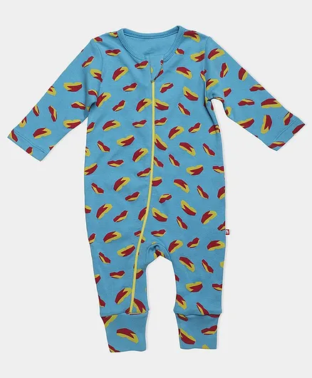Nino Bambino Full Sleeves Printed Romper - Blue