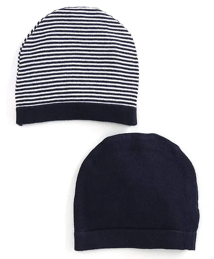 Simply Striped & Solid Baby Caps Set of 2 Navy Blue - Diameter 9.5 cm