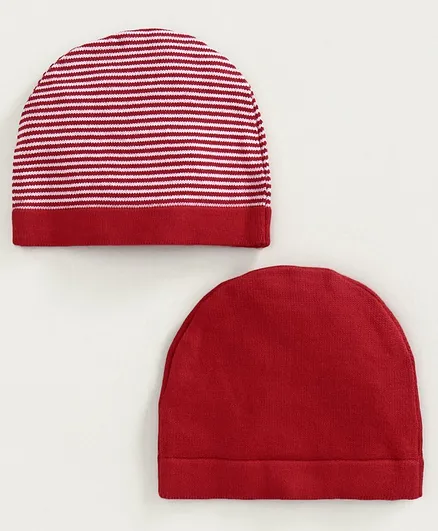 Simply Striped & Solid Baby Caps Set of 2 Red - Diameter 9.5 cm
