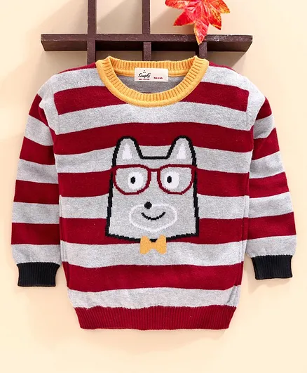 Simply Full Sleeves Striped Sweatshirt - Maroon