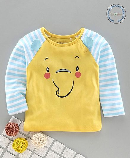 Babyoye Supima Cotton Raglan Sleeves Tee Elephant Print - Yellow