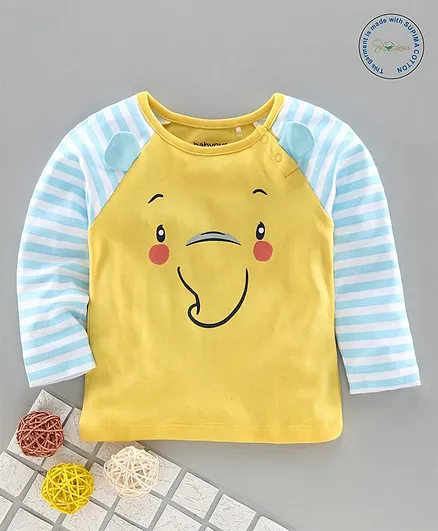 Babyoye Supima Cotton Raglan Sleeves Tee Elephant Print - Yellow