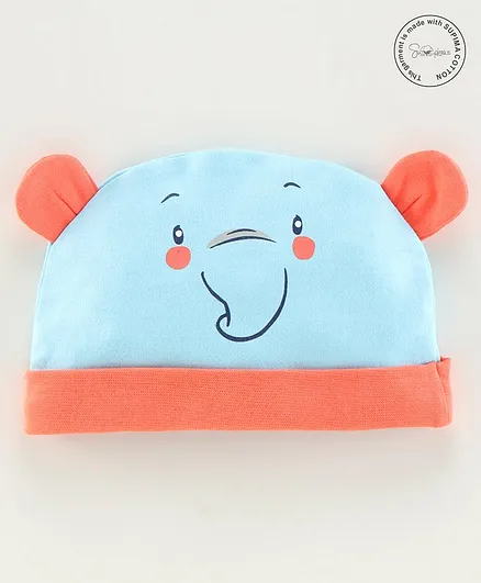 Babyoye Cotton Caps Elephant Design Blue Orange - Diameter 13 cm