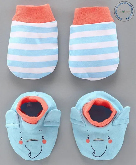 Babyoye Cotton Mittens & Booties Set - Blue