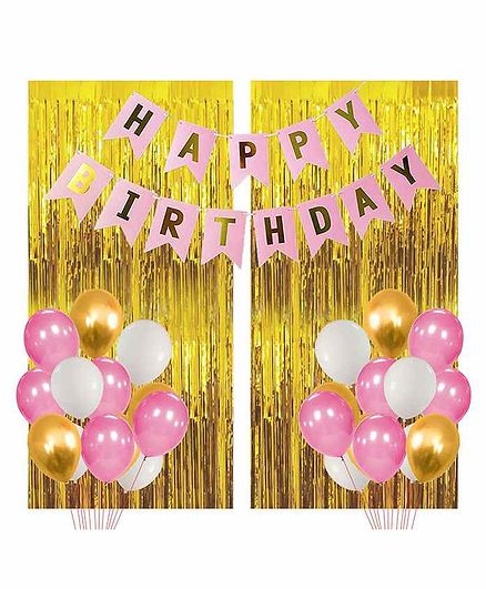 Party Propz Birthday Decoration Kit Pink Golden - Pack of 91